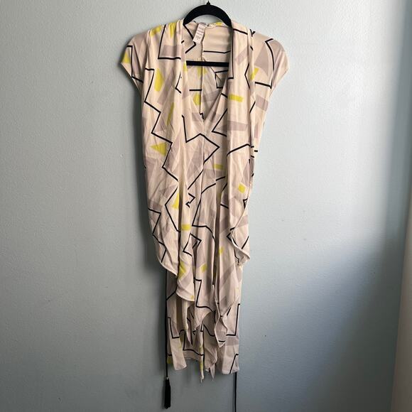 Diane Von Furstenburg Silk 'Damiana' V neck Geometric Midi Dress - 6 - Picture 6 of 6